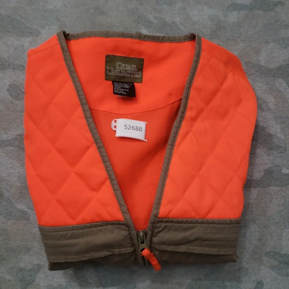 Quail Unlimited Hunting Vest Mens XL Tan Pockets Full Zip